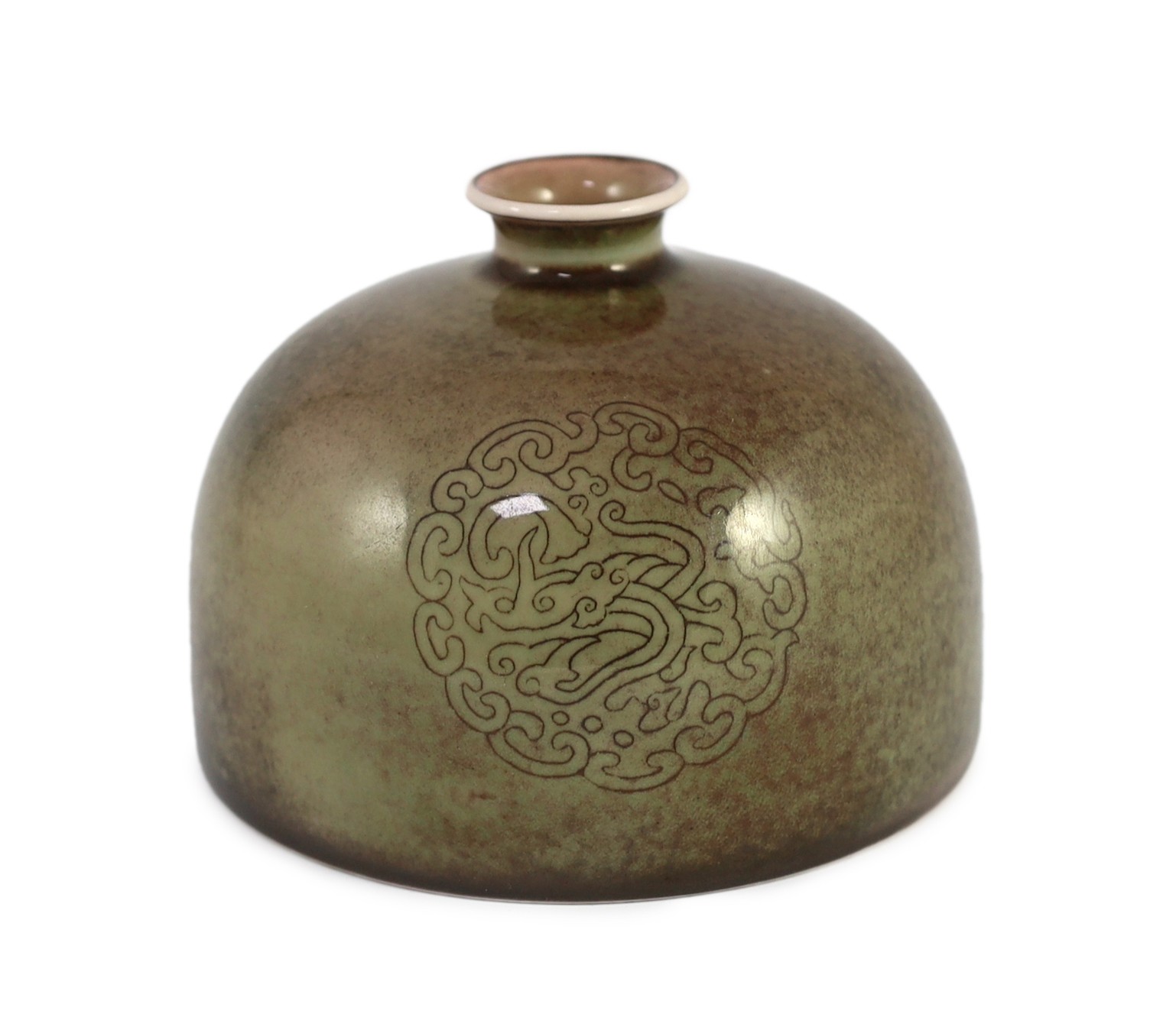 A Chinese peachbloom glazed beehive water pot, taibozun, Kangxi six character mark but Republic period, 13cm diameter